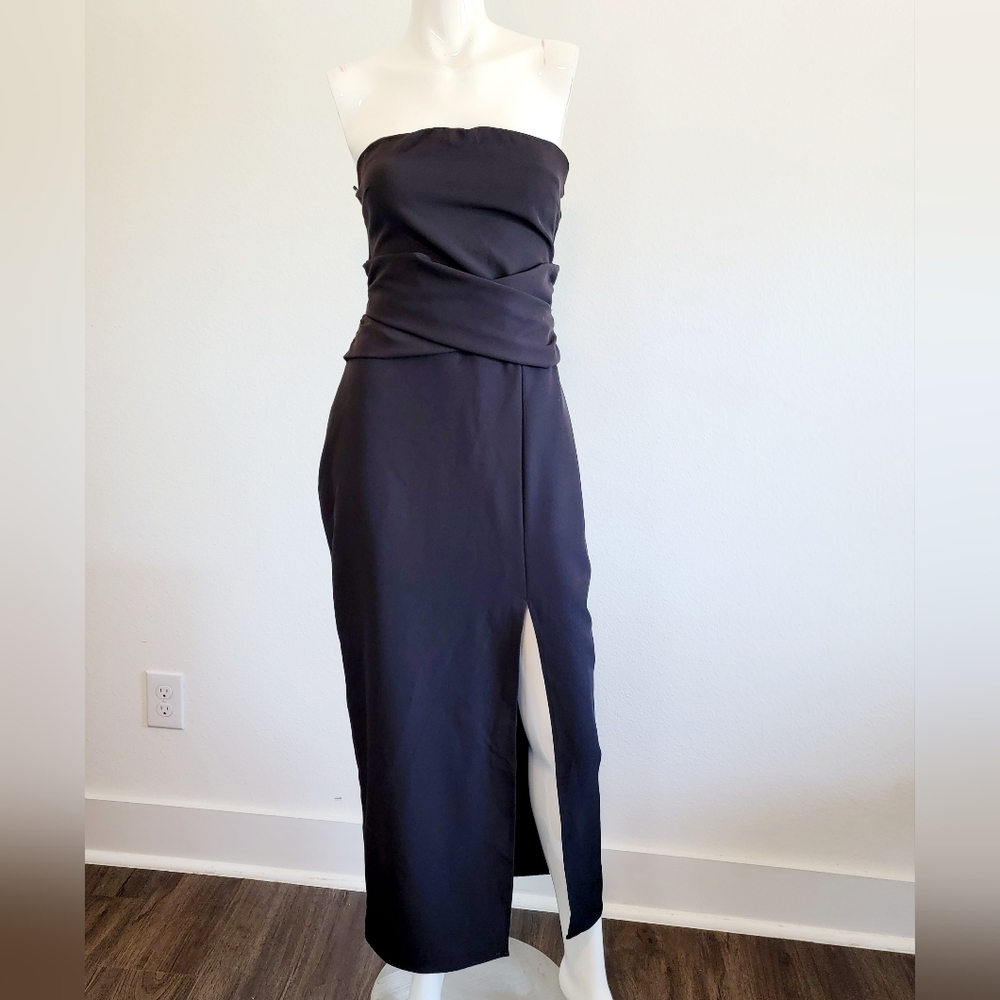 NWT Zara Strapless Elegant Stretchy  Fitted Midi Dress 22 inch Front Slit Sz S